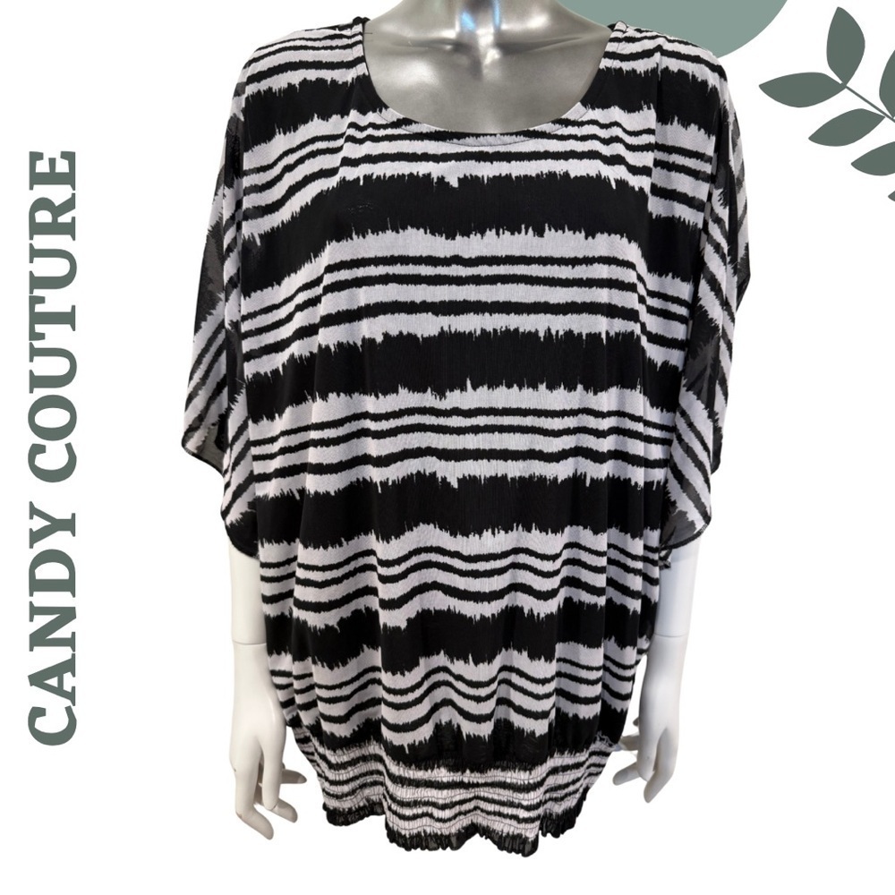 🛍️ Candy Couture Plus Black & White Striped Blouse – Size 2X